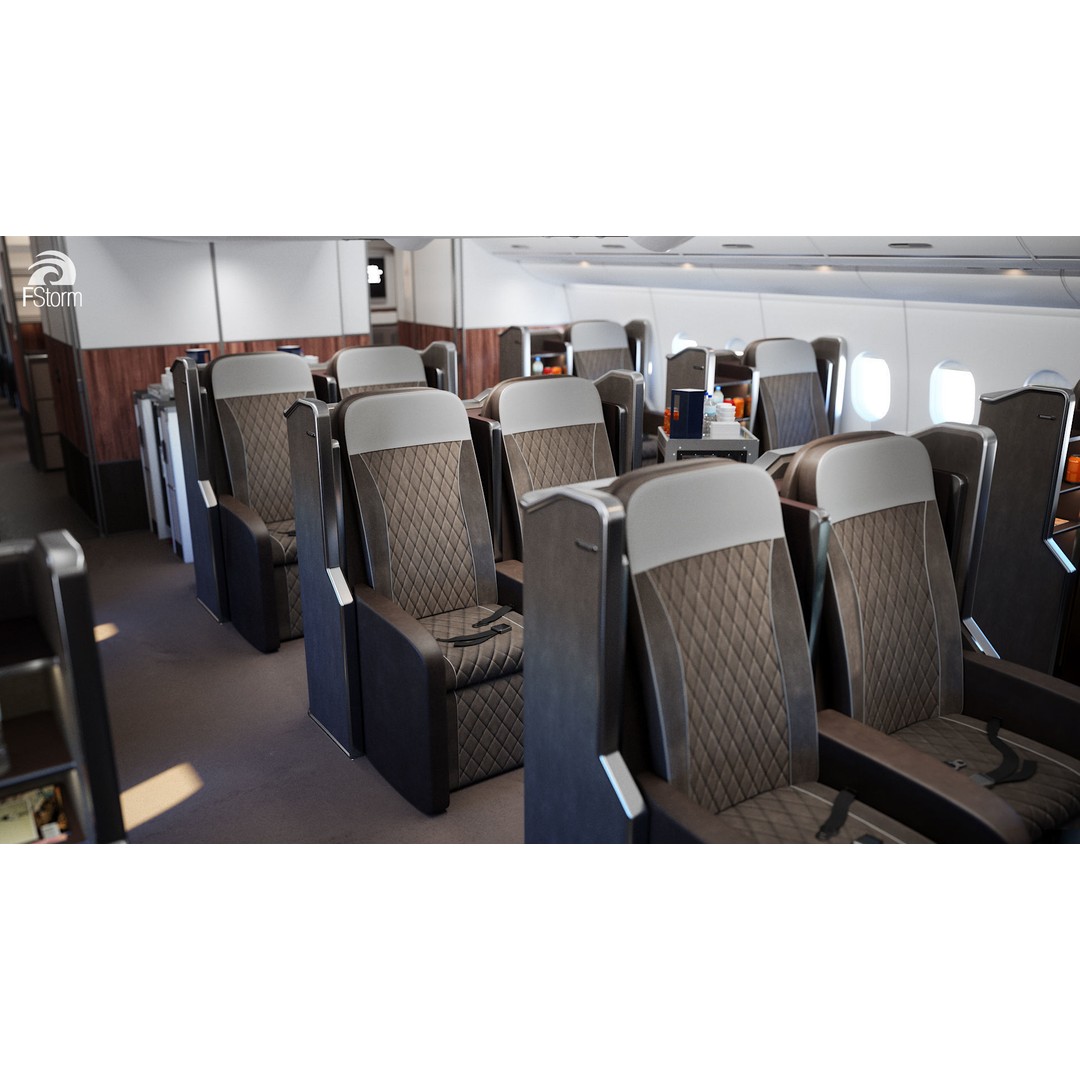 Modern Airplane Interior 3D Model – High Poly Photorealistic Render, Vray & Fstorm - View 12