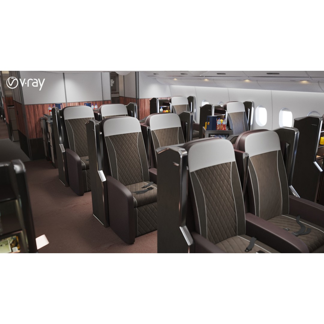 Modern Airplane Interior 3D Model – High Poly Photorealistic Render, Vray & Fstorm - View 13