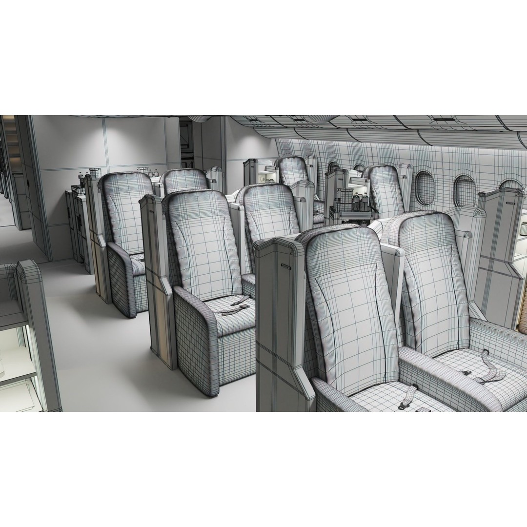 Modern Airplane Interior 3D Model – High Poly Photorealistic Render, Vray & Fstorm - View 14