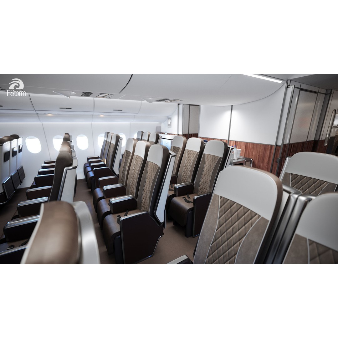 Modern Airplane Interior 3D Model – High Poly Photorealistic Render, Vray & Fstorm - View 15
