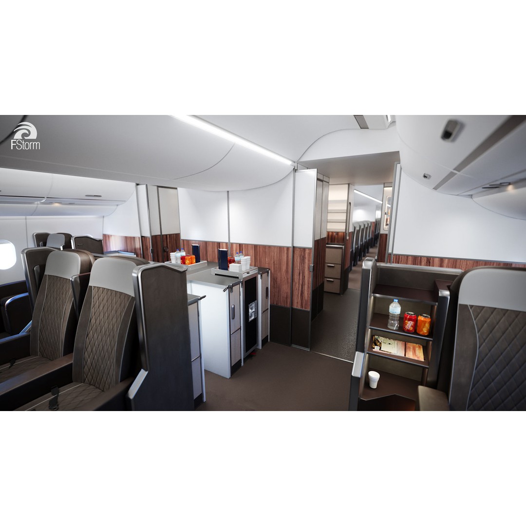 Modern Airplane Interior 3D Model – High Poly Photorealistic Render, Vray & Fstorm - View 17