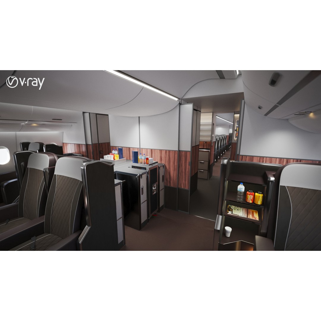 Modern Airplane Interior 3D Model – High Poly Photorealistic Render, Vray & Fstorm - View 18