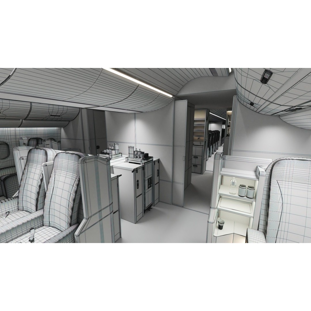Modern Airplane Interior 3D Model – High Poly Photorealistic Render, Vray & Fstorm - View 19
