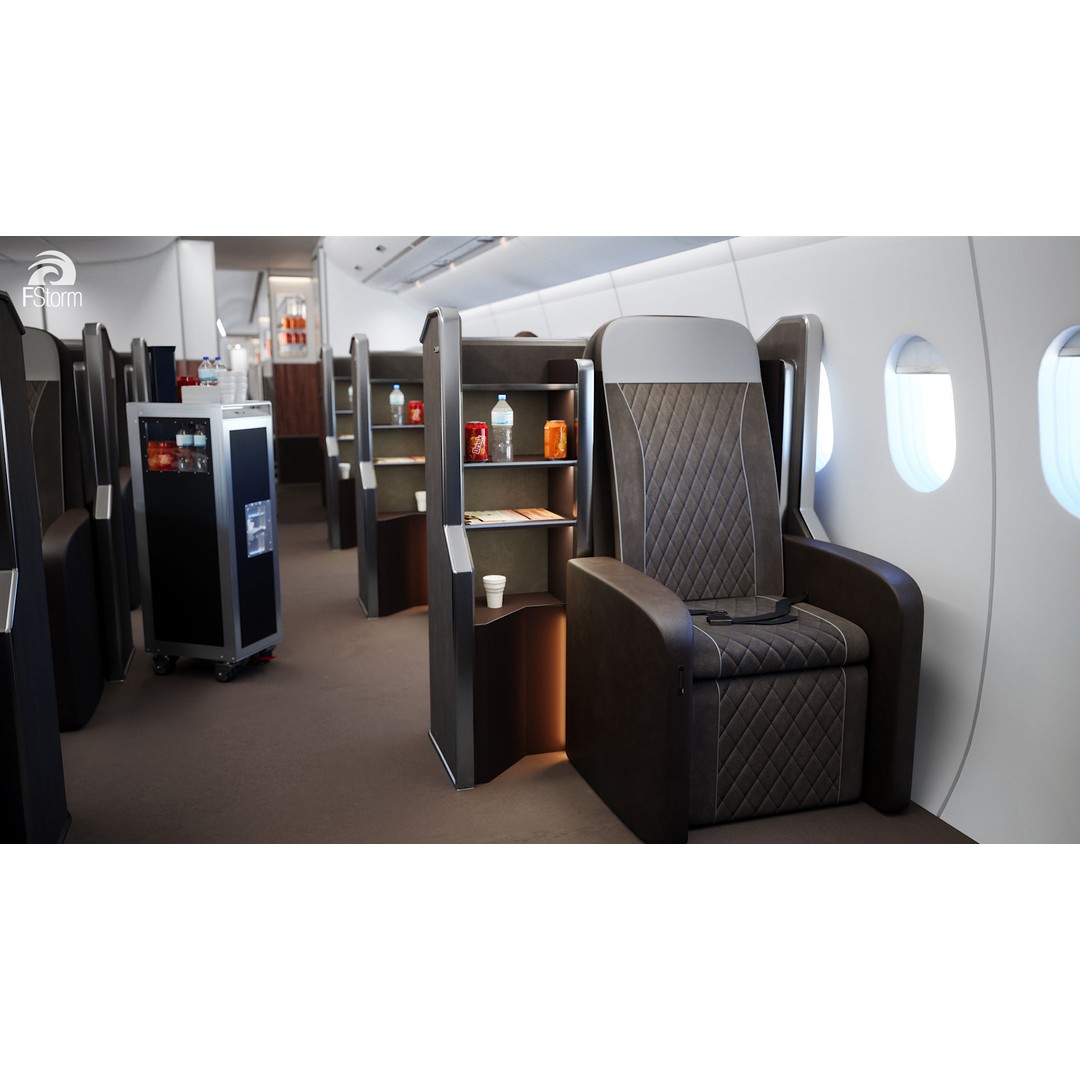 Modern Airplane Interior 3D Model – High Poly Photorealistic Render, Vray & Fstorm - View 20