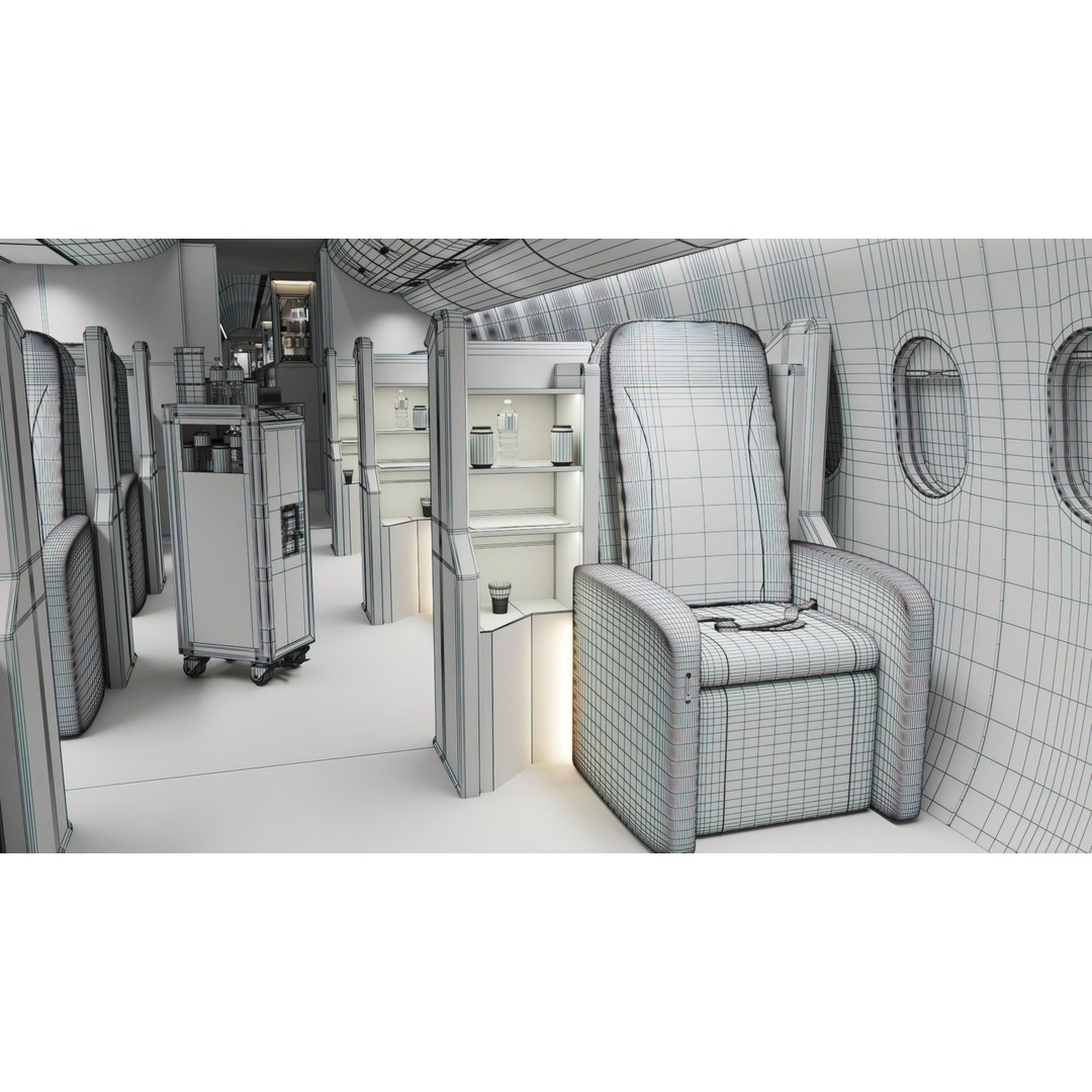 Modern Airplane Interior 3D Model – High Poly Photorealistic Render, Vray & Fstorm - View 22