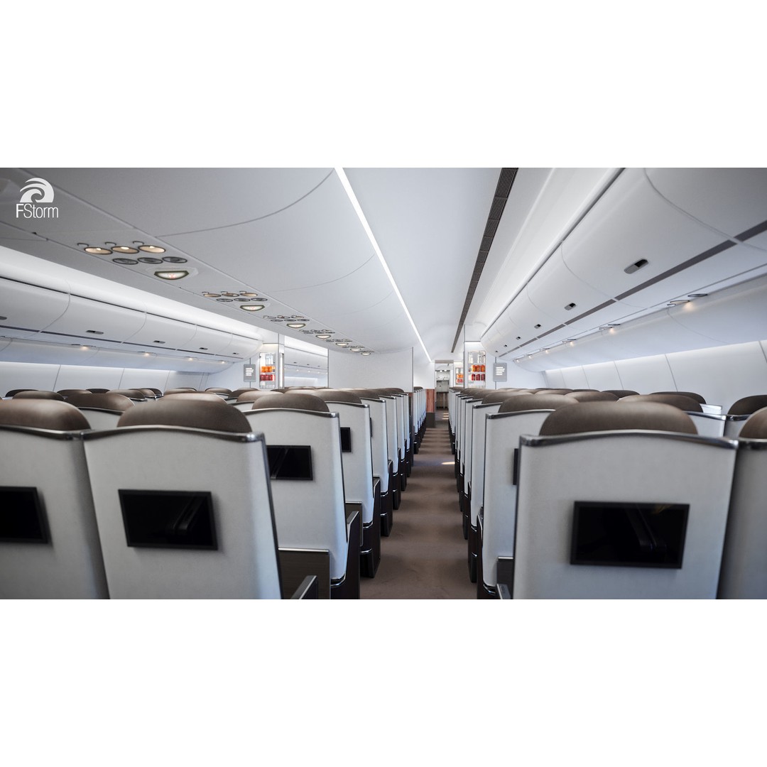 Modern Airplane Interior 3D Model – High Poly Photorealistic Render, Vray & Fstorm - View 23
