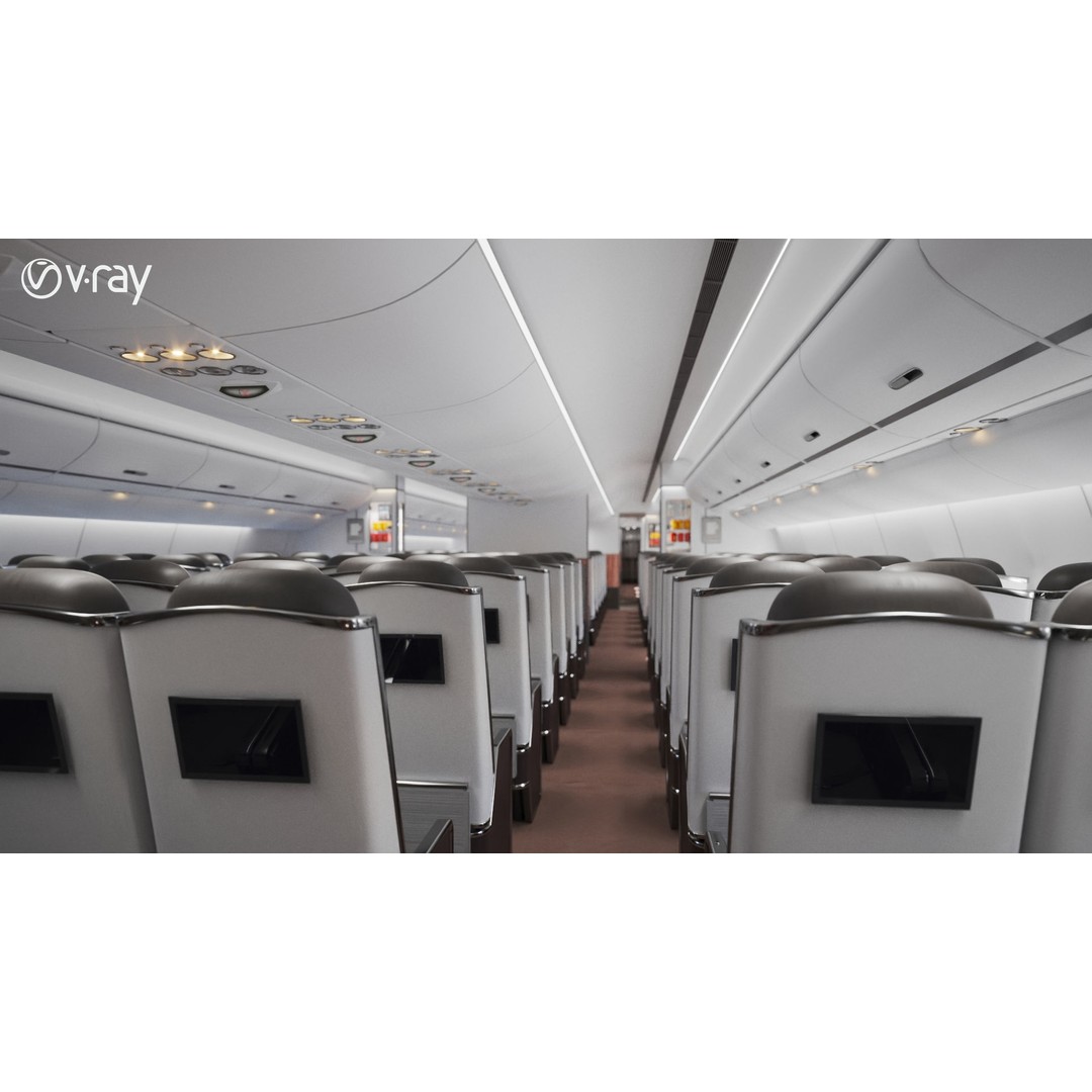 Modern Airplane Interior 3D Model – High Poly Photorealistic Render, Vray & Fstorm - View 24