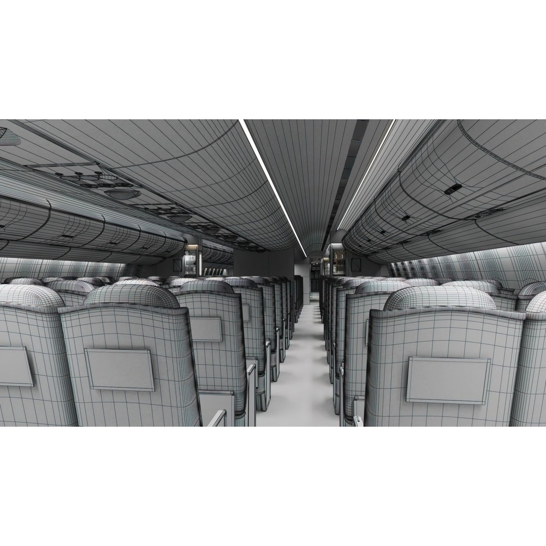 Modern Airplane Interior 3D Model – High Poly Photorealistic Render, Vray & Fstorm - View 25