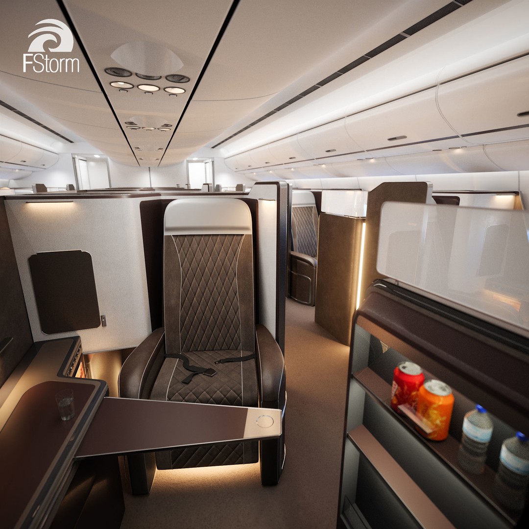 Modern Airplane Interior 3D Model – High Poly Photorealistic Render, Vray & Fstorm - View 26