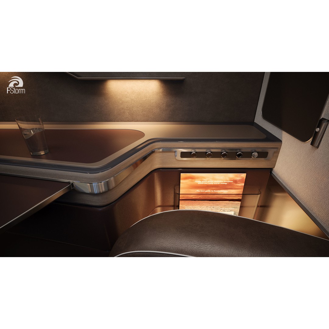 Modern Airplane Interior 3D Model – High Poly Photorealistic Render, Vray & Fstorm - View 28