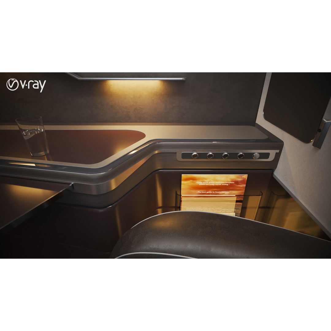 Modern Airplane Interior 3D Model – High Poly Photorealistic Render, Vray & Fstorm - View 29