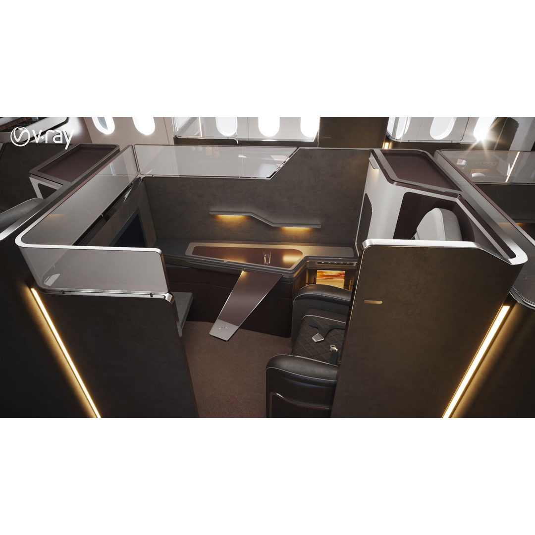 Modern Airplane Interior 3D Model – High Poly Photorealistic Render, Vray & Fstorm - View 3