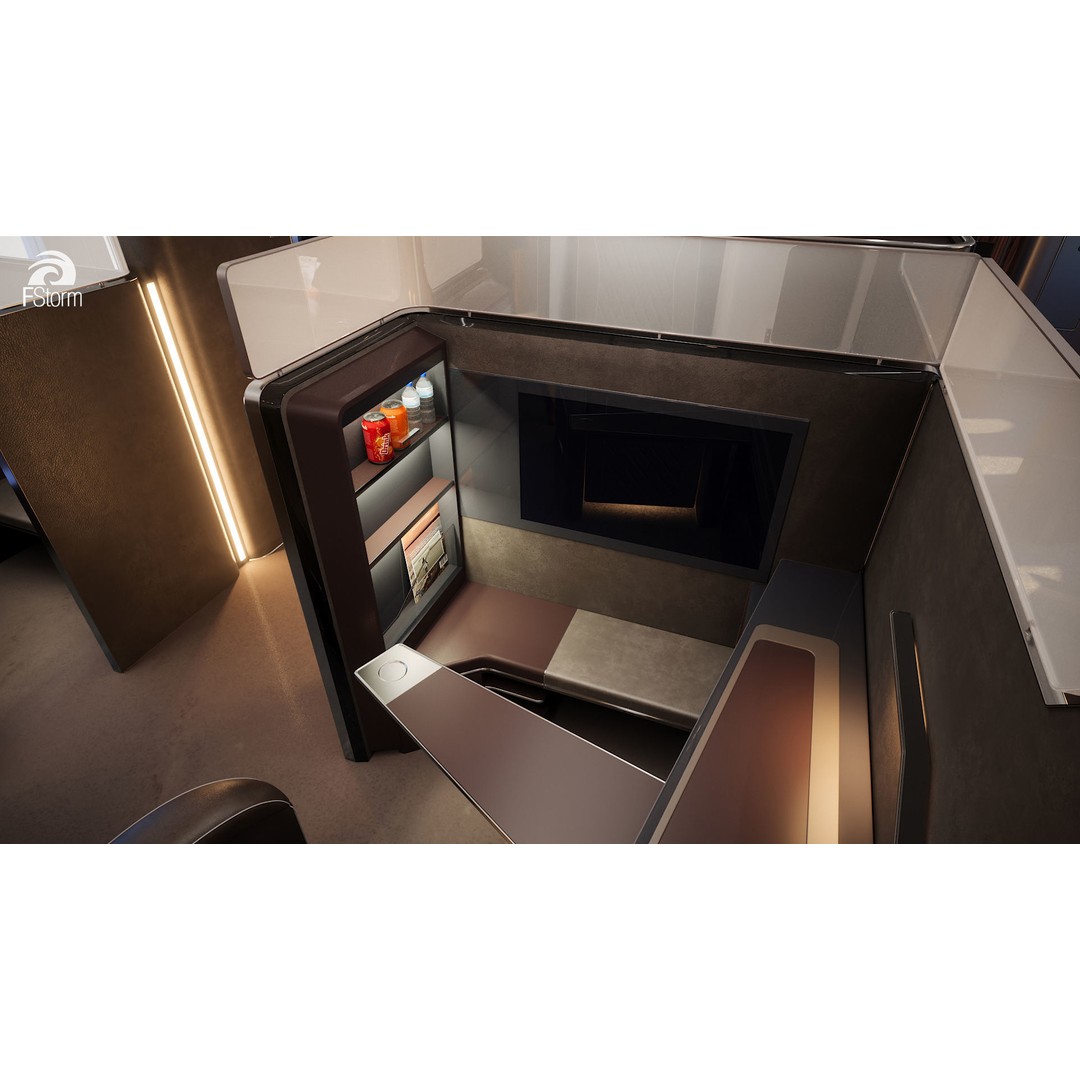 Modern Airplane Interior 3D Model – High Poly Photorealistic Render, Vray & Fstorm - View 30
