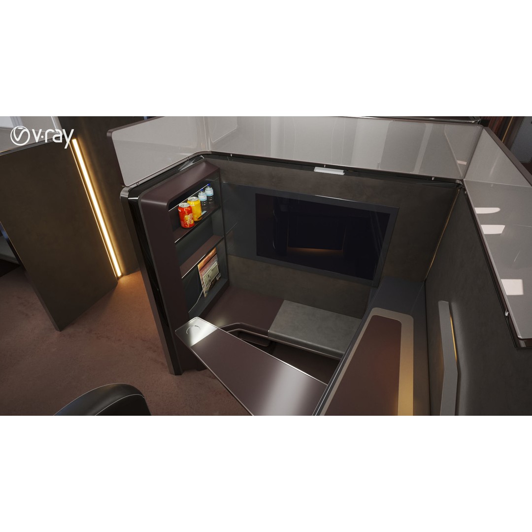 Modern Airplane Interior 3D Model – High Poly Photorealistic Render, Vray & Fstorm - View 31