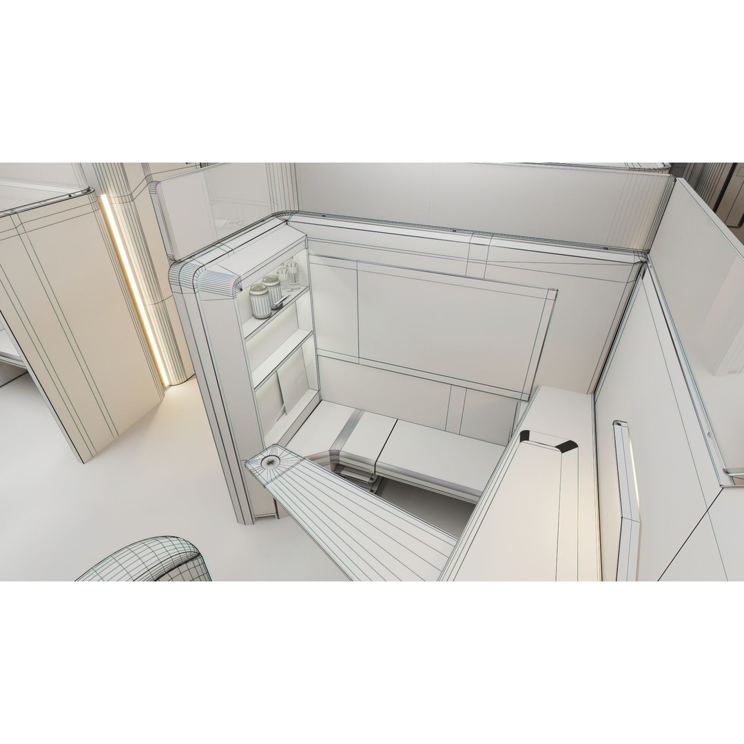 Modern Airplane Interior 3D Model – High Poly Photorealistic Render, Vray & Fstorm - View 32