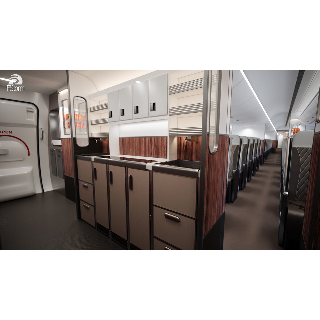 Modern Airplane Interior 3D Model – High Poly Photorealistic Render, Vray & Fstorm - View 33