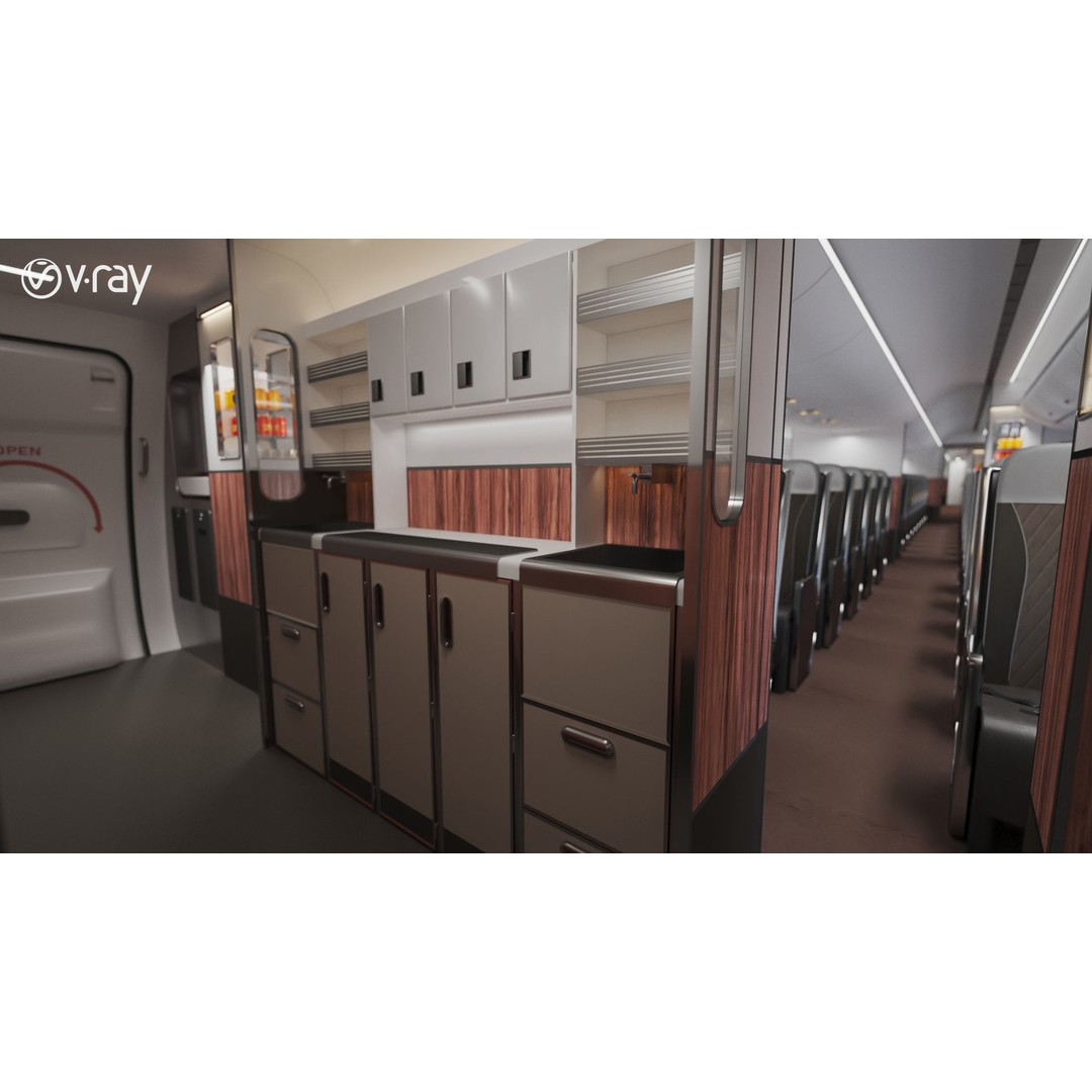 Modern Airplane Interior 3D Model – High Poly Photorealistic Render, Vray & Fstorm - View 34