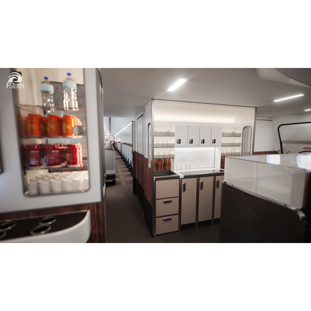 Modern Airplane Interior 3D Model – High Poly Photorealistic Render, Vray & Fstorm - View 35