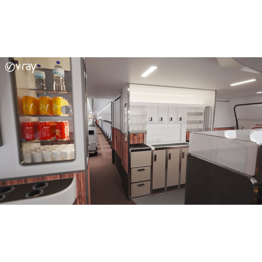 Modern Airplane Interior 3D Model – High Poly Photorealistic Render, Vray & Fstorm - View 36