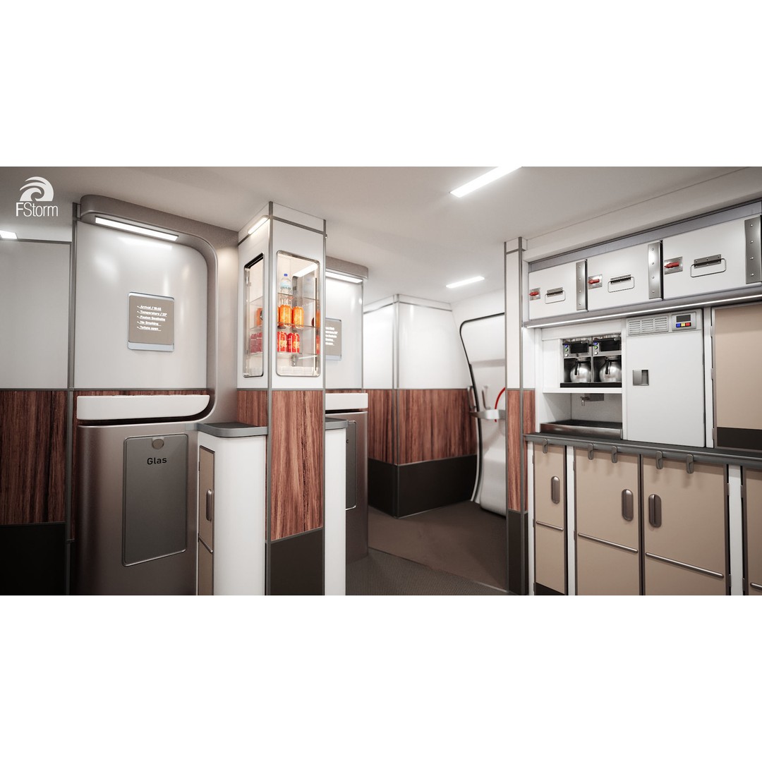 Modern Airplane Interior 3D Model – High Poly Photorealistic Render, Vray & Fstorm - View 38
