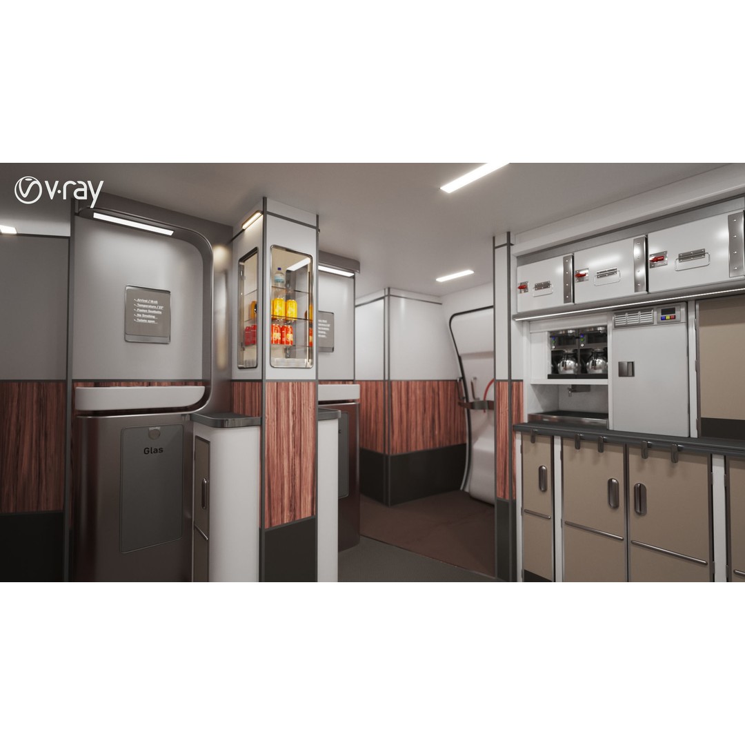 Modern Airplane Interior 3D Model – High Poly Photorealistic Render, Vray & Fstorm - View 39