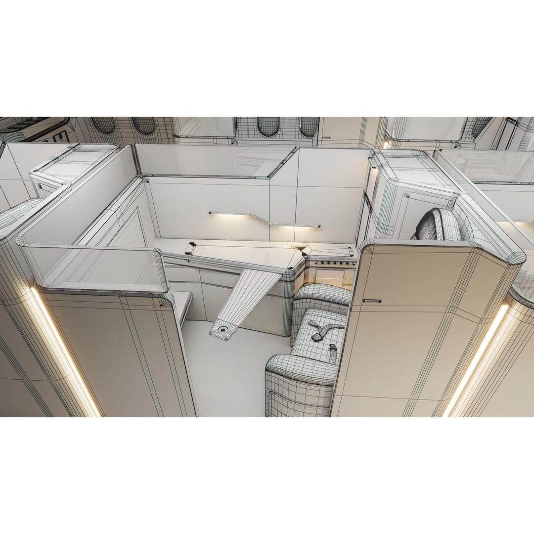 Modern Airplane Interior 3D Model – High Poly Photorealistic Render, Vray & Fstorm - View 4
