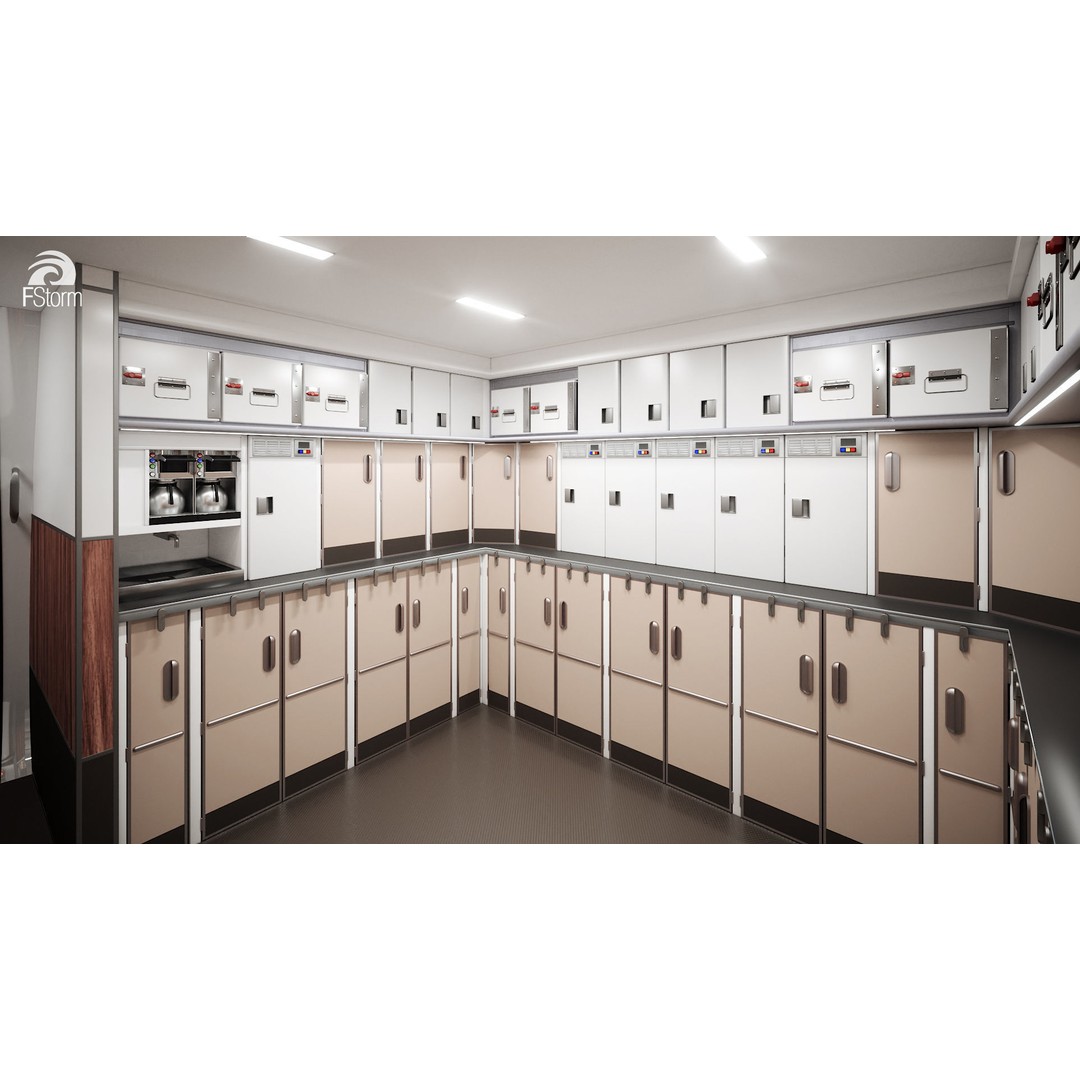 Modern Airplane Interior 3D Model – High Poly Photorealistic Render, Vray & Fstorm - View 40