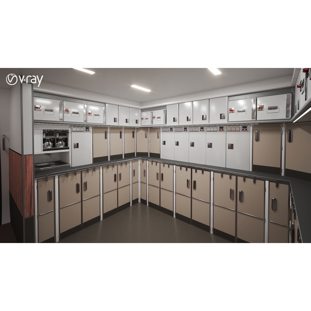 Modern Airplane Interior 3D Model – High Poly Photorealistic Render, Vray & Fstorm - View 41