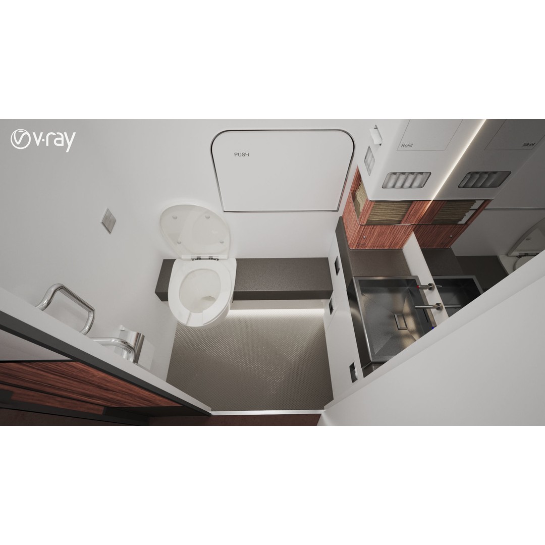Modern Airplane Interior 3D Model – High Poly Photorealistic Render, Vray & Fstorm - View 43