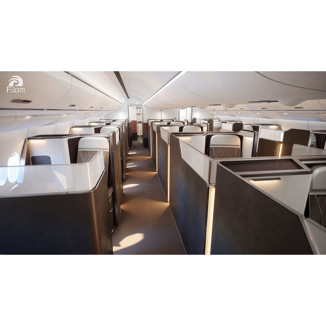 Modern Airplane Interior 3D Model – High Poly Photorealistic Render, Vray & Fstorm - View 6