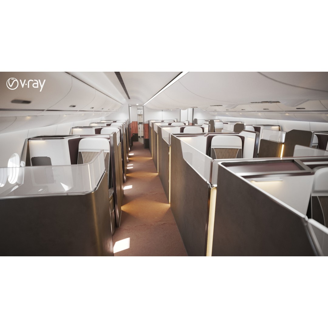 Modern Airplane Interior 3D Model – High Poly Photorealistic Render, Vray & Fstorm - View 7