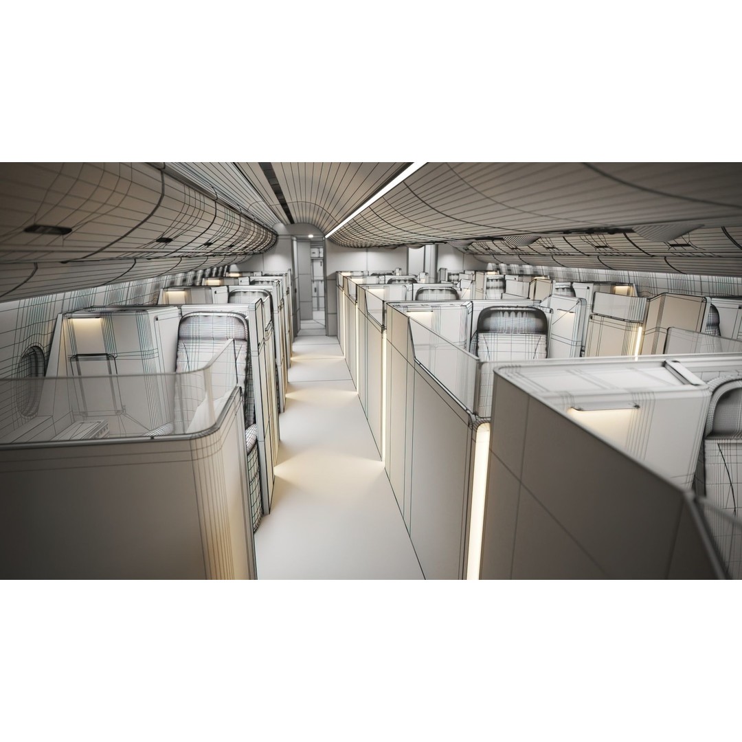 Modern Airplane Interior 3D Model – High Poly Photorealistic Render, Vray & Fstorm - View 8