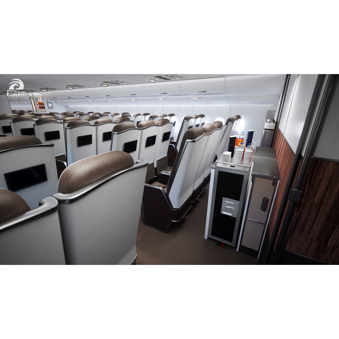 Modern Airplane Interior 3D Model – High Poly Photorealistic Render, Vray & Fstorm - View 9
