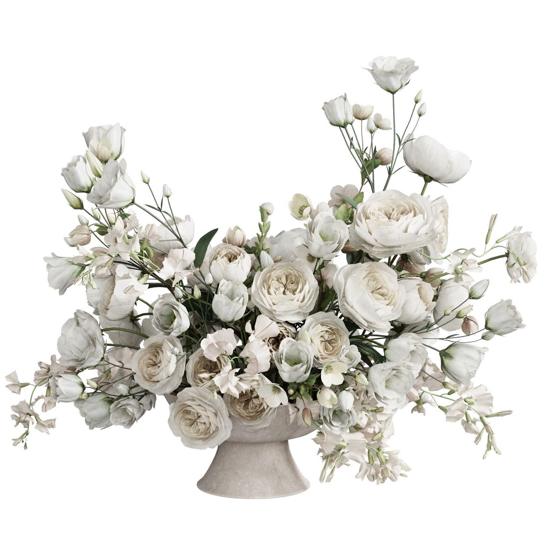 Flower in Vase 3D Model – High Poly Decorative Indoor Plant, FBX - View 3