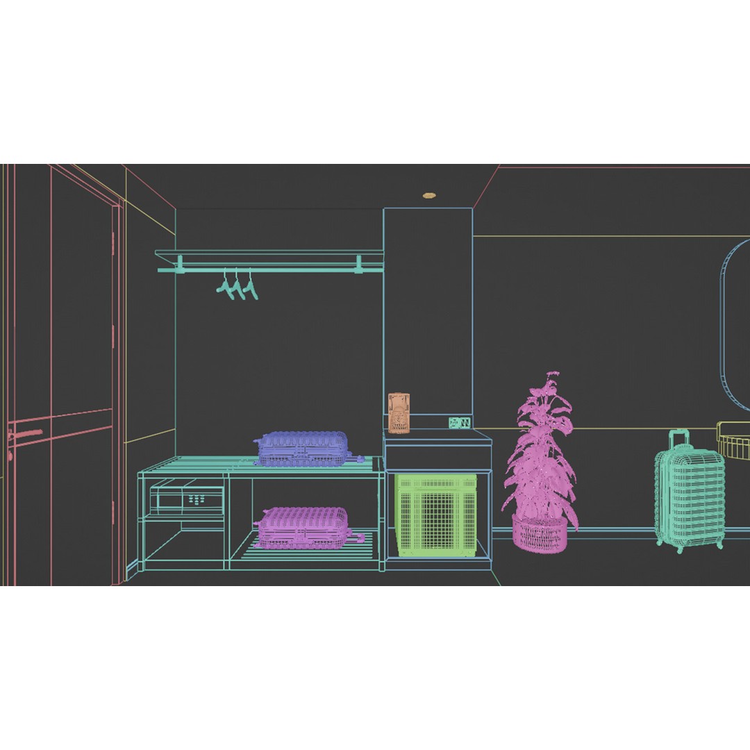Bedroom Hotel 3D Model – Contemporary Interior Scene, FBX, OBJ