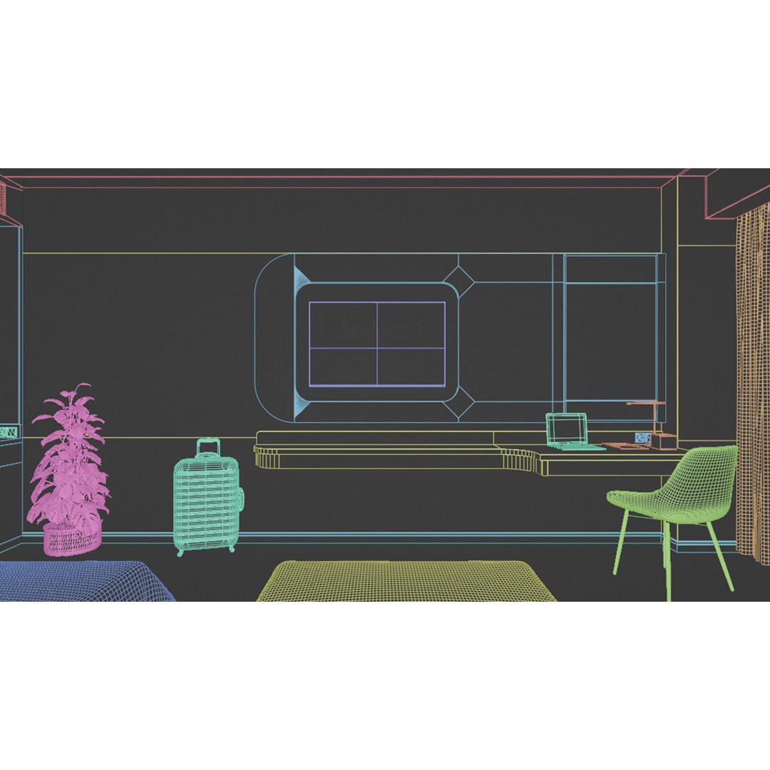 Bedroom Hotel 3D Model – Contemporary Interior Scene, FBX, OBJ - View 10