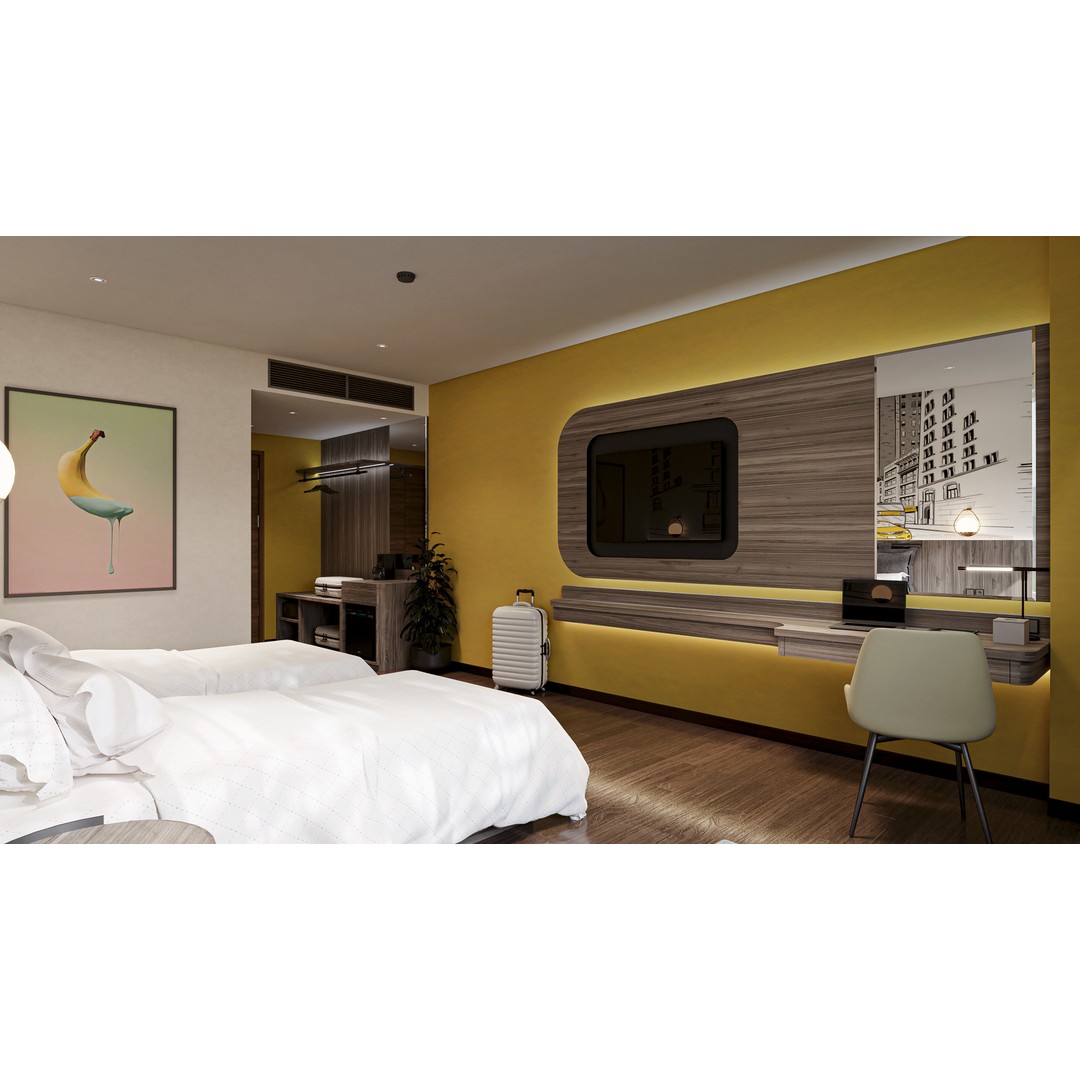 Bedroom Hotel 3D Model – Contemporary Interior Scene, FBX, OBJ - View 3
