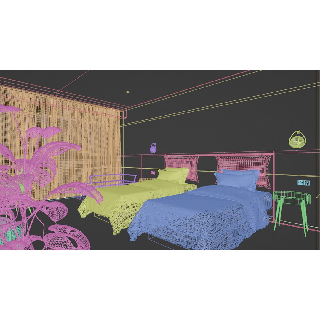 Bedroom Hotel 3D Model – Contemporary Interior Scene, FBX, OBJ - View 7