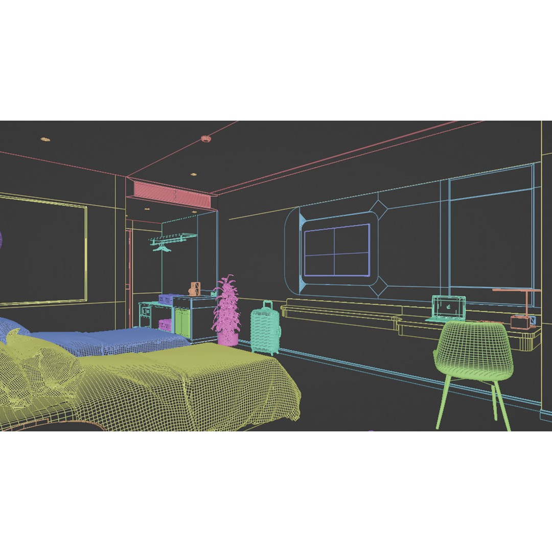 Bedroom Hotel 3D Model – Contemporary Interior Scene, FBX, OBJ - View 8