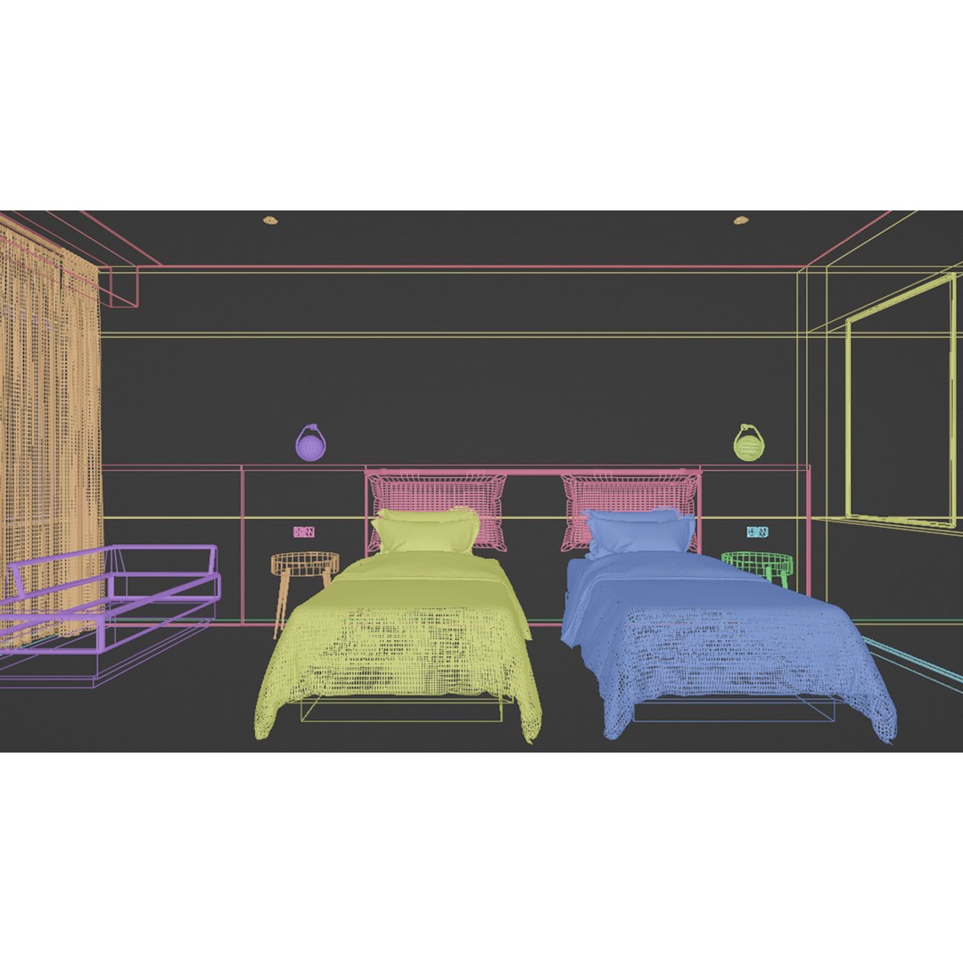 Bedroom Hotel 3D Model – Contemporary Interior Scene, FBX, OBJ - View 9