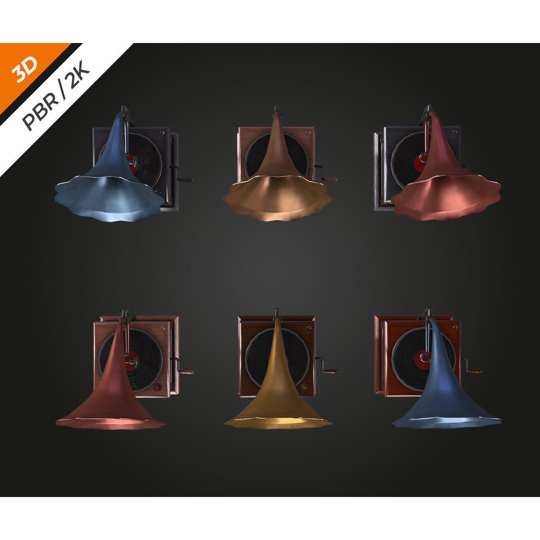 Gramophone 3D Model – Low Poly Antique Audio Asset, FBX, PBR - View 12