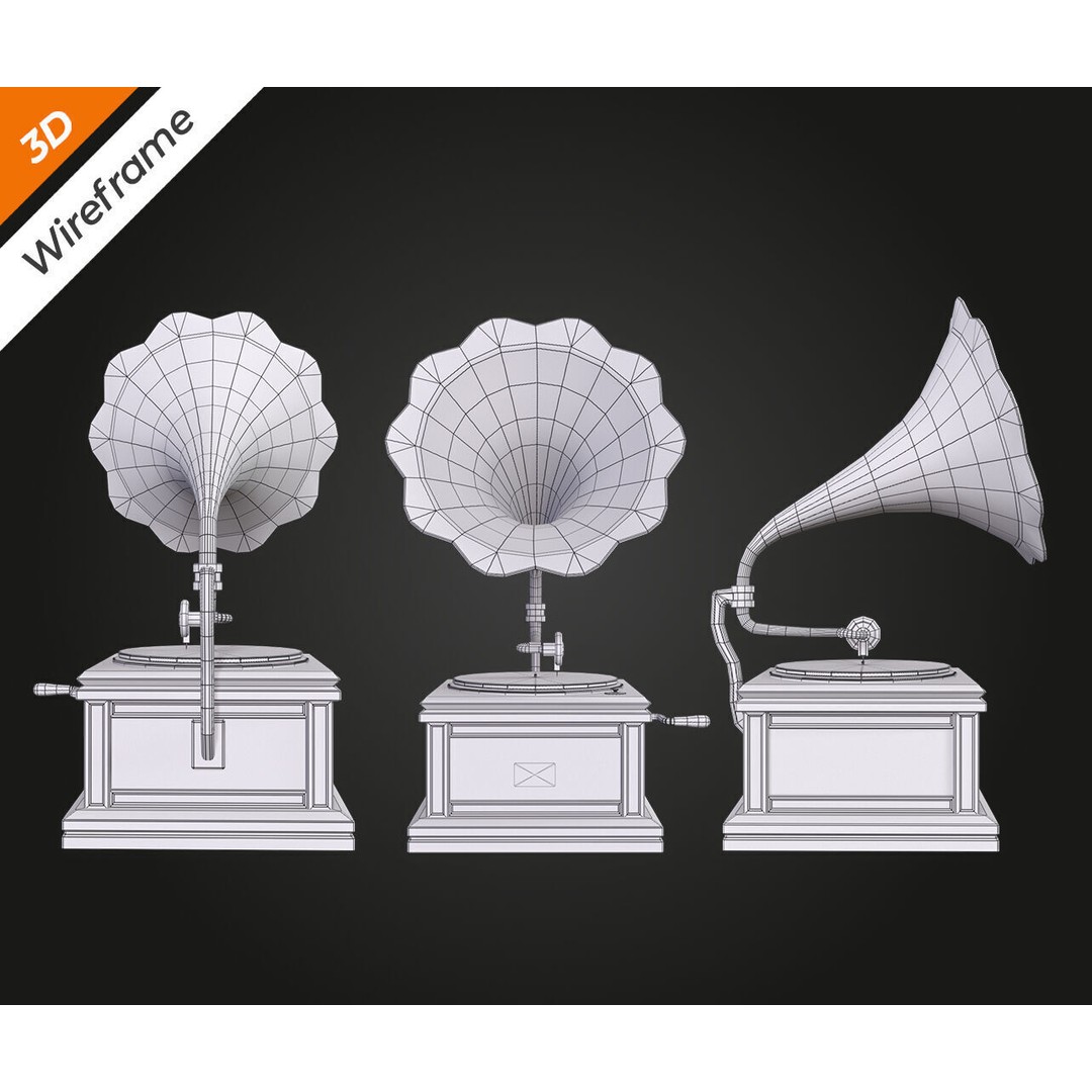 Gramophone 3D Model – Low Poly Antique Audio Asset, FBX, PBR - View 14