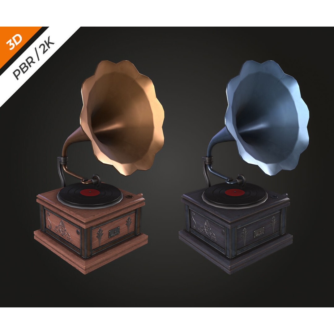 Gramophone 3D Model – Low Poly Antique Audio Asset, FBX, PBR - View 5