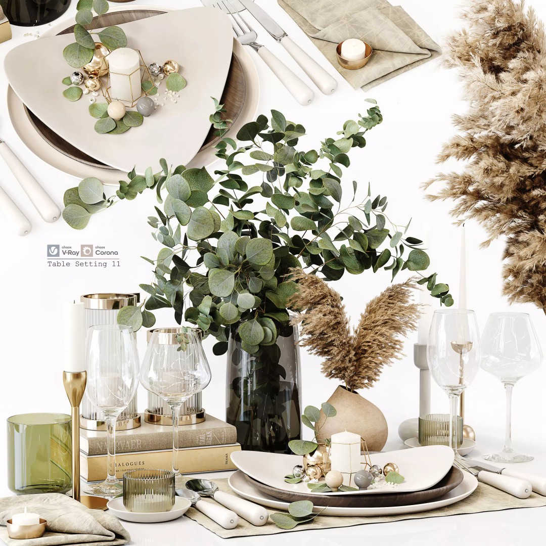 Table Setting 3D Model – Low Poly Kitchen Decor, FBX & OBJ - View 2