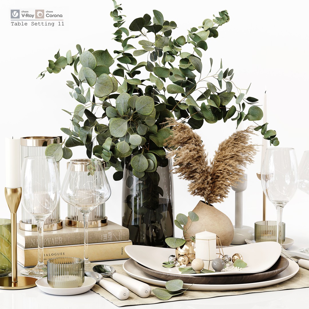 Table Setting 3D Model – Low Poly Kitchen Decor, FBX & OBJ - View 3