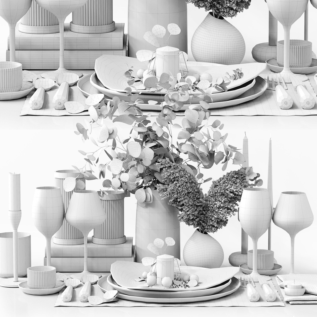 Table Setting 3D Model – Low Poly Kitchen Decor, FBX & OBJ - View 8
