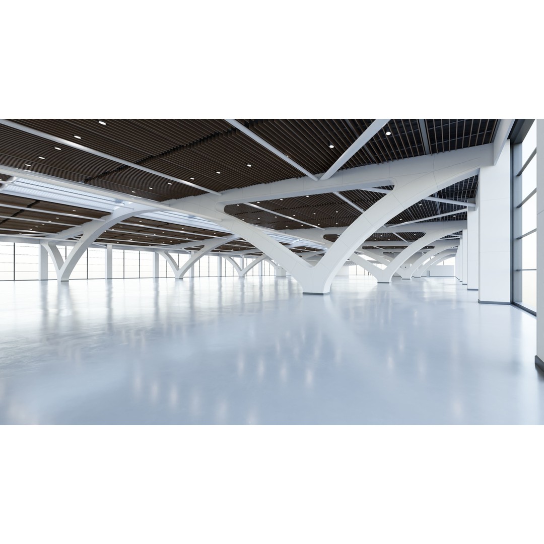 Exhibition Hall 3D Model – Low Poly Interior with PBR Textures, FBX, OBJ - View 3