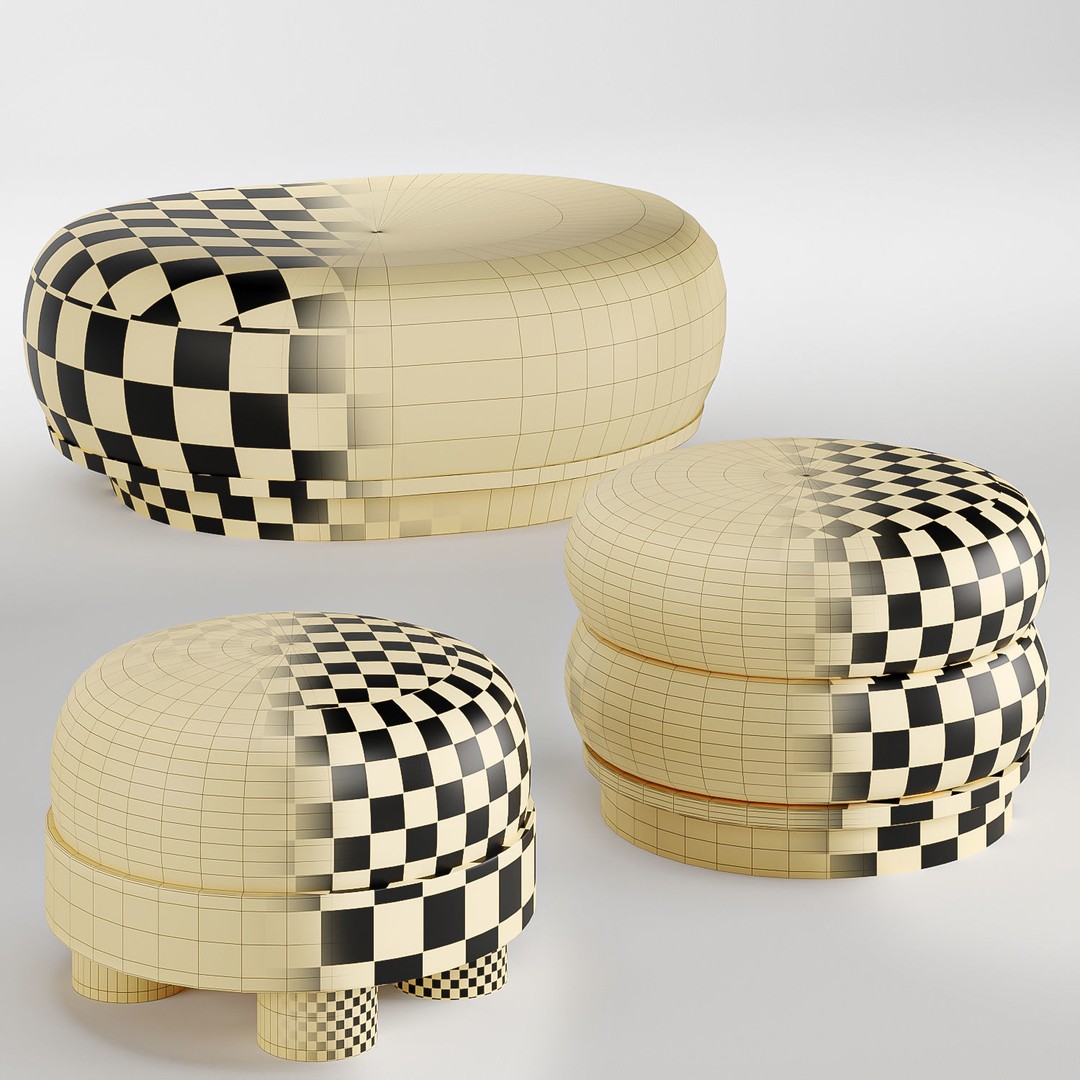 Invisible Collection Pouf 3D Model – Modern Fabric Ottoman, FBX, OBJ
