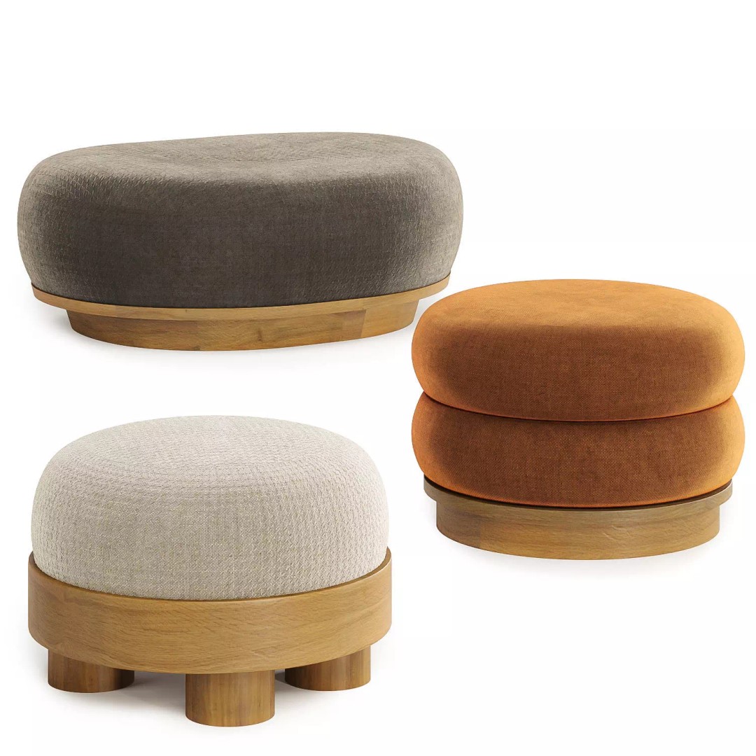 Invisible Collection Pouf 3D Model – Modern Fabric Ottoman, FBX, OBJ - View 2