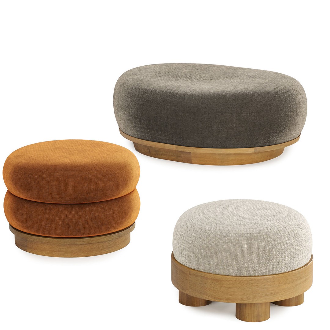 Invisible Collection Pouf 3D Model – Modern Fabric Ottoman, FBX, OBJ - View 3